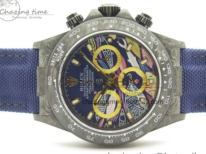 MiroTime 0406 Daytona DIW Carbon OMF Best Edition Blue Paint Dial on Deep Blue Nylon Strap A Tailored 2842
